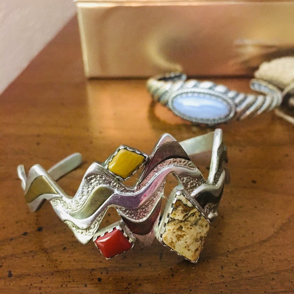 Sterling silver stone cuff bracelet